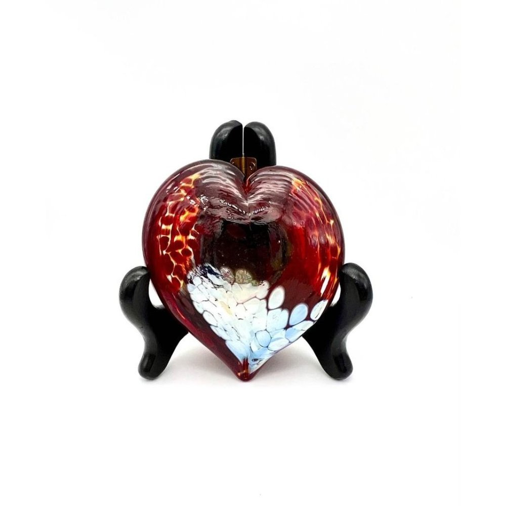 Art Glass Heart Paperweight Red Yellow Silver Irredentist Signed McQuaid 2003 La